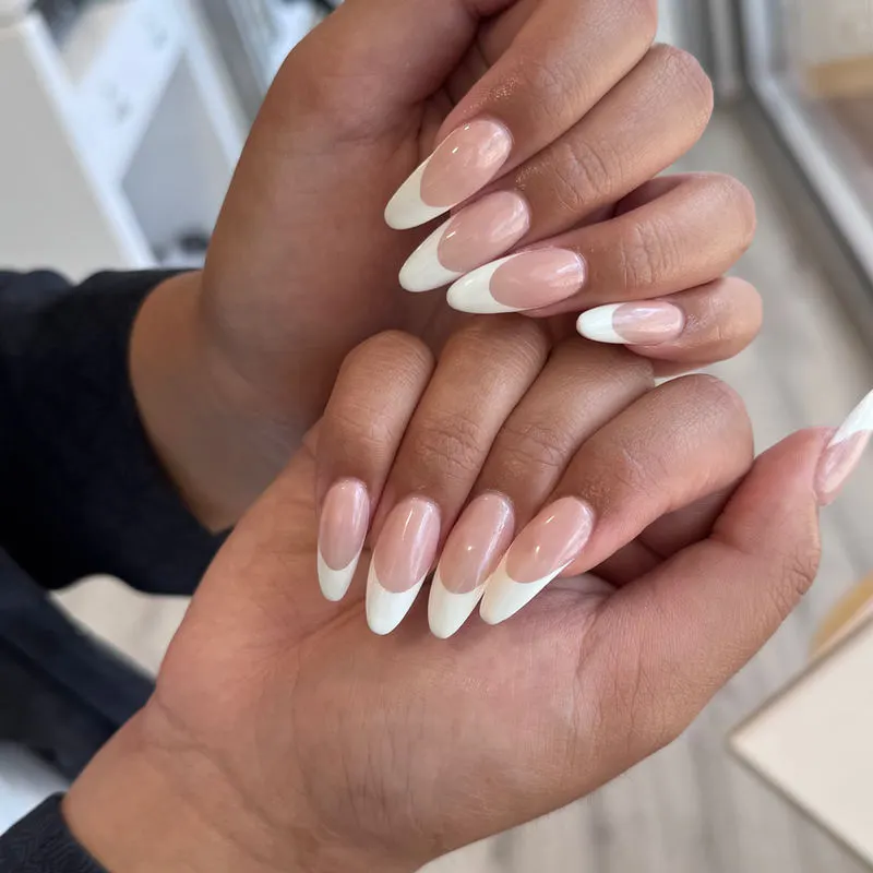Milky French almond nails