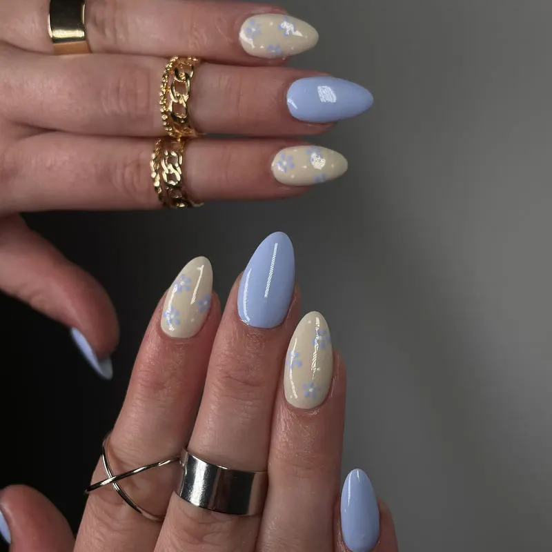 Pastel blue and pearl nails
