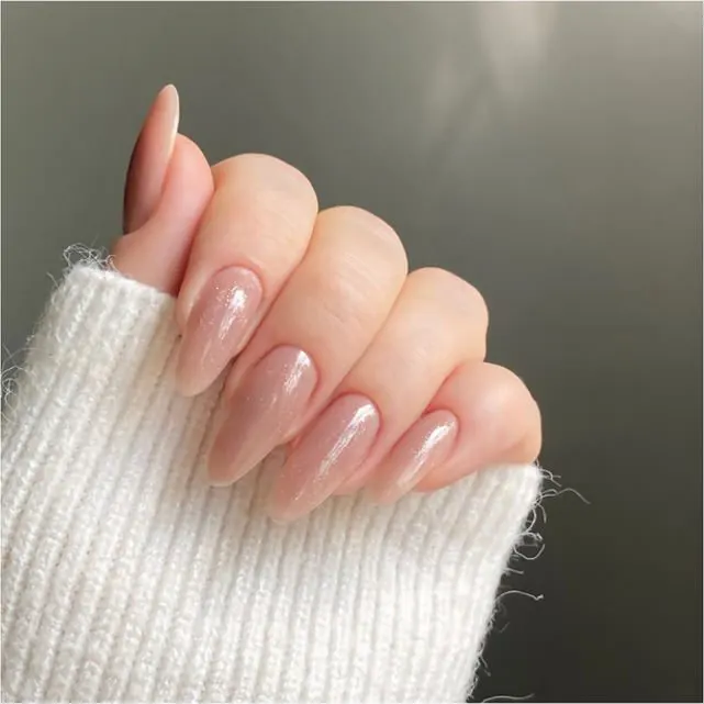 Sheer pink almond nails