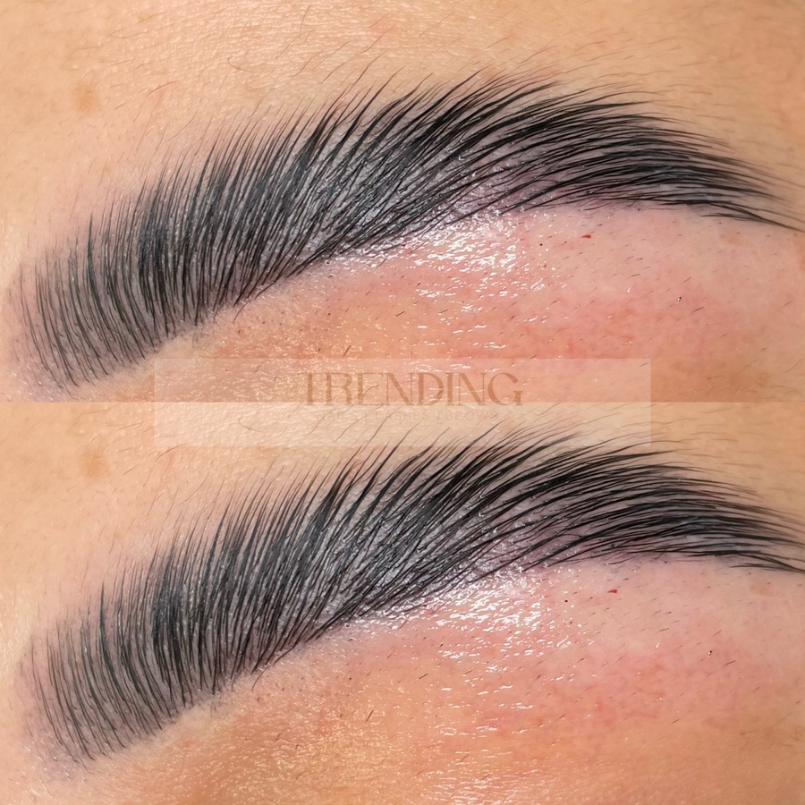 Close-up of laminated brows