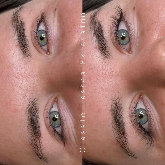 Classic lash extensions, before and after