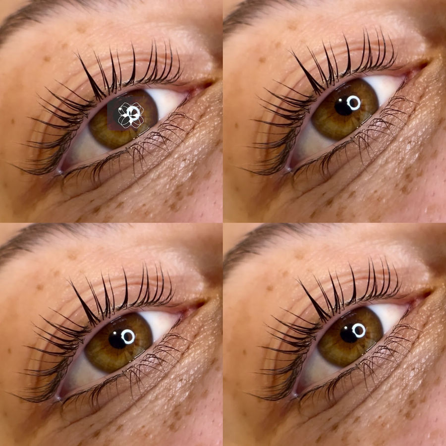 Close-up of lifted lashes on brown eyes